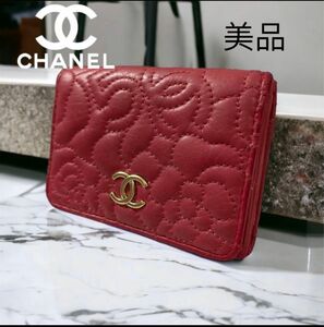 シャネル CHANEL 財布 三つ折り財布　カメリア　コンパクトウォレット　スモールウォレット　美品