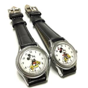 [ редкость & retro, батарейка & заменен ремень ] Seiko SEIKO LORUS Mickey Mouse & Minnie Mouse наручные часы комплект герой часы Vintage 