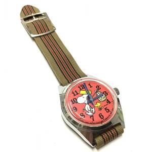 [ rare! Showa Retro, translation equipped Junk ] Citizen CITIZEN Peanuts Snoopy & Woodstock hand winding wristwatch character watch 