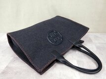 超美品●TORY BURCH トリーバーチ●エラ●ウール カーフ レザー 本革●トート バッグ●ネイビー●G金具●肩掛け●A4 書類 かばん●Js43989_画像4