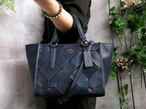 ●超美品●COACH コーチ●ミニクロスビー パッチワーク キャリーオール●カーフ レザー 本革●2way ハンド バッグ●ネイビー●Js43407