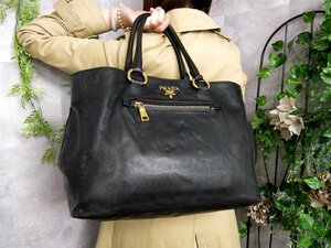 ●超美品●PRADA プラダ●メンズ●カーフ レザー 本革●トート バッグ●黒●G金具●イタリア製●腕掛け●A4 ビジネス 書類 かばん●Js43954