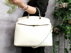 ●超美品●FURLA フルラ●PIPER パイパー●カーフ レザー 本革●2way ショルダー ハンド バッグ●オフホワイト●G金具●B5 収納●Js44036