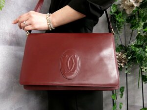 超美品●Cartier カルティエ●マスト●ロゴ型押し●カーフ レザー●ショルダー バッグ●ボルドー●G金具●ヴィンテージ●B5 収納●Js44219