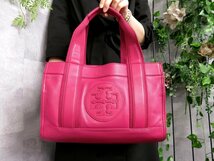 ●超美品●TORY BURCH トリーバーチ●ロゴ●コットンキャンバス カーフ レザー 本革●トート バッグ●マゼンタ●G金具●B5 収納●Js44230_画像2