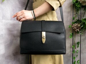 ●超美品●CELINE オールド セリーヌ●ロゴ型押し●ターンロック●カーフ レザー 本革●ショルダー バッグ●黒●G金具●B5 収納●Js44353