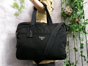 ●美品●PRADA プラダ●三角ロゴプレート●ポコノ ナイロン カーフ レザー 本革●2way ボストン バッグ●黒●SV金具●A4 収納●Js44249