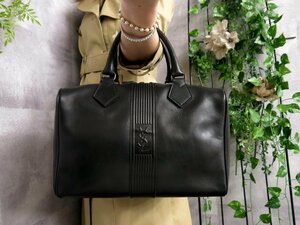 ●超美品●YSL Yves Saint-Laurent イヴ・サンローラン●カーフ レザー 本革●ミニ ボストン バッグ●黒●クロム金具●腕掛け●B5●Js44158