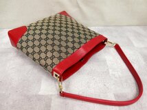 ●超美品●GUCCI グッチ●GGキャンバス カーフ レザー 本革●ワンショルダー バッグ●ベージュ 赤 ネイビー●G金具●B5 収納●Js44348_画像4