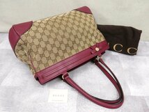 超美品●GUCCI グッチ●メイフェア●GGキャンバス カーフ レザー 本革●トート ハンド バッグ●ベージュ ワインレッド●G金具●B5●Js44394_画像4