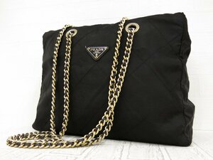 ◆美品◆PRADA プラダ◆ナイロン サフィアーノ レザー 本革◆チェーン ショルダー バッグ◆黒 G金具◆イタリア製◆ヴィンテージ◆A4000