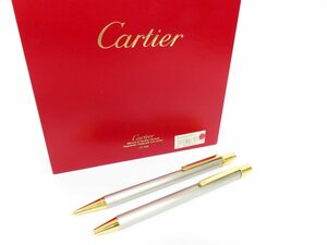 ◆超美品◆Cartier カルティエ◆マスト◆ツイスト式 ボールペン シャーペン セット◆メタルグレー ゴールド◆筆記確認済み◆筆記具◆A4051