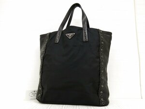 ◆美品◆PRADA プラダ◆ナイロン ラム レザー 本革◆トート ハンド バッグ◆ブラック シルバー金具◆イタリア製◆ヴィンテージ◆A4020