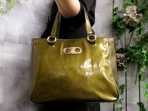 ●超美品●CELINE セリーヌ●トリオンフ●エナメル パテント レザー 本革●ハンド バッグ●メタリック ゴールド●G金具●B5●Js44556