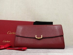 ●超美品●Cartier カルティエ●C ドゥ カルティエ●カーフ レザー 本革●長財布 ウォレット●ボルドー●ゴールド金具●フラップ●Js44727