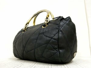 ◆美品◆PRADA プラダ◆ラム レザー 本革◆ハンド バッグ◆ダークネイビー G金具◆イタリア製◆ヴィンテージ◆メタルハンドル◆A4086