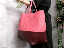 ●超美品●CELINE セリーヌ●ホリゾンタル カバ●バイカラー●カーフ レザー 本革●トート バッグ●ピンク ボルドー●A4●肩掛け●Js44662_画像3