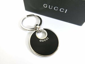 ◆超美品◆GUCCI グッチ◆ロゴ◆キーホルダー キーリング◆ブラック シルバー金具◆イタリア製◆サークル 丸型◆A4105