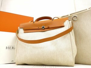 美品◆HERMES エルメス◆エールバッグ GM◆トワルアッシュ カーフ レザー 本革◆ハンド ショルダー バッグ◆生成り キャメル SV金具◆A4087