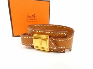 ◆超美品◆HERMES エルメス◆アルテミス◆カーフ レザー 本革◆バングル ブレスレット◆キャメル ゴールド金具◆アクセサリー◆A4111