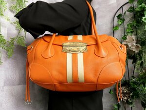 ●超美品●PRADA プラダ●リザード 本 トカゲ 革 カーフ レザー 本革●トート ショルダー バッグ●オレンジ●SV金具●B5●肩掛け●Js44681