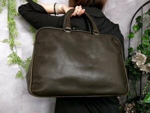 ●美品●BOTTEGA VENETA ボッテガ ヴェネタ●メンズ●イントレチャート●カーフ レザー 本革●ハンド バッグ●カーキ●A4 書類●Js44773