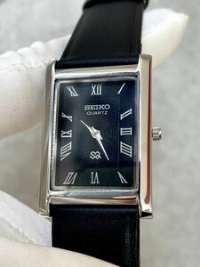 1円スタート◆Seiko レクタンギュラー ブラック文字盤 腕時計 セイコー クォーツ 海外モデル 検索 クレドール　グランドセイコー