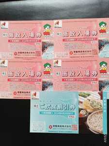 即決★急ぎ可★スパリゾートハワイアンズ 無料入場券 4枚＋飲食10％割引券1枚（株主優待券）ｂ