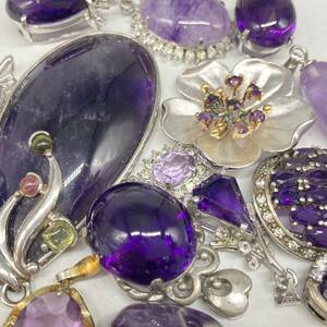 ■アメシストペンダントトップ 16点おまとめ■f約80g アメジスト amethyst 紫水晶 pendant accessory jewelry ジュエリー silver CE0