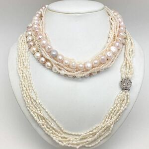 「淡水パールネックレス5点おまとめ」f 約213g 真珠 ケシ バロック ベビー pearl Pearl necklace jewelry silver DA0