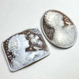 ペロニーチェ作!!［シェルカメオ2点おまとめ］f 重量約31.5g 約157.5ct 貴婦人 CAMEO shell ルース アンティーク 作家物 DA5