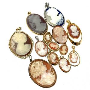 ［カメオアクセサリー13点おまとめ］f 重量約96.0g shell CAMEO 貴婦人 彫刻 シェル broach pendant ペンダントップ silver CE0