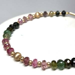 ［K18マルチカラートルマリンブレスレット］f 重量約5.2g 約19.5cm tourmaline jewelry bracelet green pink バイカラー parts DD0