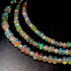 ［K18パール付オパールロングネックレス］f 重量約10.6g 約85cm opal 淡水 真珠 ジュエリー jewelry necklace 18金 パーツ parts DD0