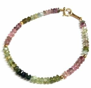 ［K18マルチカラートルマリンブレスレット］m ◎重量約4.5g 約18.0cm tourmaline jewelry bracelet green pink バイカラー parts DC0