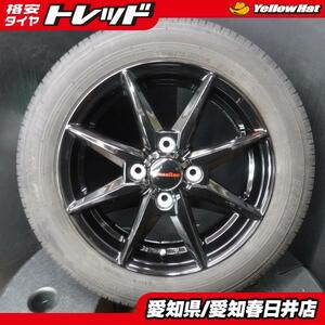 即決 送料無料 中古 サマータイヤ エコファイン 155/65R14 日本製 新品アルミ 14インチ 4.5J +45 4穴 100 ブラック 4本セット N-BOX デリカ