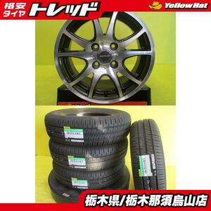 ノート アクシオ 新品夏タイヤ 中古アルミ 185/70R14 ダンロップ エナセーブ EC204 2023年製 ファング ガイル 5.5J 14 4/100 +45 GMP