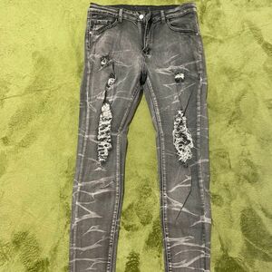 【特別価格】uk drip ukdrill デニム ジーンズ パンツ デニムパンツ ダメージ加工 スリム JEANS インディゴ 