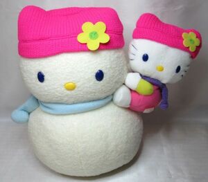 【未使用、タグ付き】サンリオ　Hello Kitty　ハローキティ　雪だるま　おんぶ　ぬいぐるみ　高さ：約30.0cm