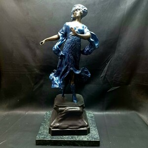 【西洋美術】44㎝★ヨーロッパ 貴婦人 ブロンズ像 台座大理石 ★重量/約10kg 銅器 女性像 人物像 アンティーク オブジェ