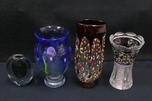 2402-0226●宝市/MURANO/作家物他/花瓶/4点組/花器/花入/インテリア(梱包サイズ100)