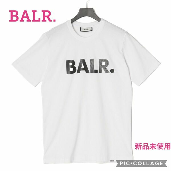 ■新品未使用【BALR.】Tシャツ、BRAND STRAIGHT T-SHIRT、S、ホワイト×ブラック、白×黒、綿100% 