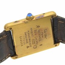 1円 不動 ジャンク カルティエ CARTIER 590005 クオーツ マストタンク ホワイト×グレー文字盤 SV925×レザー レディース 腕時計_画像4