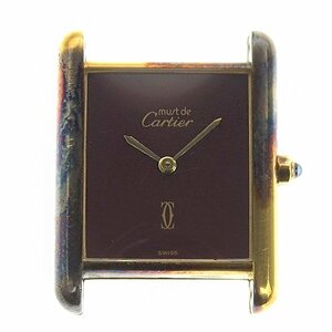1円 稼働 カルティエ CARTIER クォーツ マストタンク ボルドー文字盤 GP レディース 腕時計