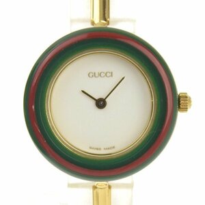 1円 稼働 グッチ GUCCI 11/12.2 クオーツ チェンジベゼルウォッチ 白文字盤 GP×GP レディース 腕時計