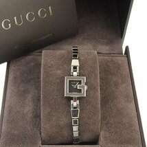 1円 不動 ジャンク グッチ GUCCI 102 クオーツ Gミニ 黒文字盤 SS×SS レディース 腕時計_画像6