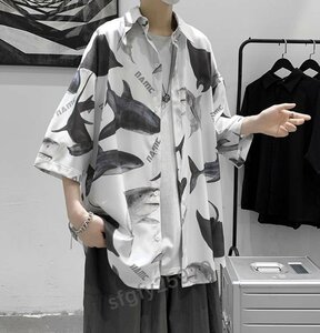 新品☆原宿風　半袖　夏シャツ　メンズ　ゆったり　ファッション　トップス　カジュアル　カバー　アウター　コート　個性的