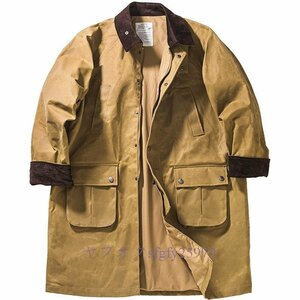 襟の切り替えがかっこいい ヴィンテージ復刻ワックスコーティングコットン ラグランスリーブワーク コート ジャケットM～2X襟の切り替えが
