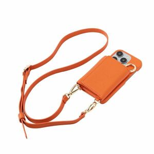 iPhone15 ProMax 本牛革 レザー カバー 財布付き ケース オレンジ ストラップ付 職人仕立て ハンドメイド メンズ＆レディース 個性的