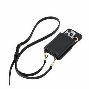 iPhone15 ProMax 本牛革 レザー カバー 財布付き ケース ブラック ストラップ付 職人仕立て ハンドメイド メンズ＆レディース 個性的